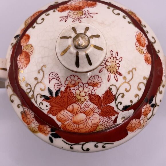 Vintage Japanese 1920’s Hand Floral Designed Porcelain Sugar Bowl - Picture 4 of 16